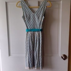 Francesca's Collections turquoise with cream lace cocktail dress, small